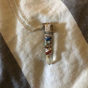 Crystal chakra necklace silver chain rainbow stone